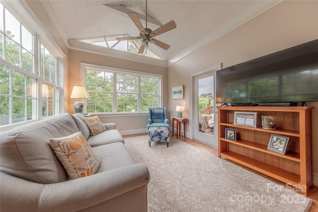 6024 Highview Rd, Weddington, NC 28104 - living area with healthy amount of natural light, a ceiling fan, wood finished floors, lofted ceiling, and wood ceiling
