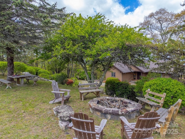 5271 Big Ridge Rd, Glenville, NC 28736 - view of green lawn featuring a fire pit