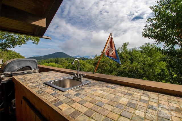 5271 Big Ridge Rd, Glenville, NC 28736 - view of patio with a sink, a mountain view, and a grill