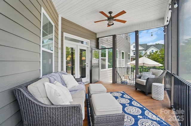 220 Forsythia Ln, Tega Cay, SC 29708 - sunroom with ceiling fan and outdoor lounge area