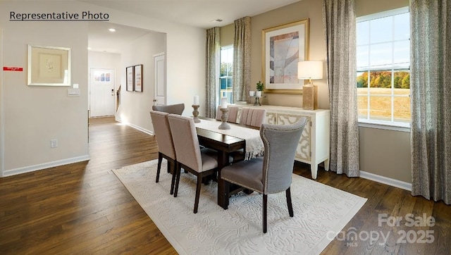 1415 5th Street Dr NE, Hickory, NC 28601 - dining space featuring healthy amount of natural light, baseboards, dark wood-style floors, and recessed lighting