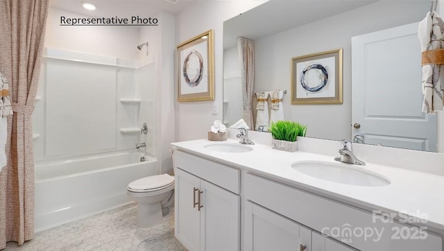 1415 5th Street Dr NE, Hickory, NC 28601 - bathroom with toilet, shower / bath combo, double vanity, and tile patterned floors