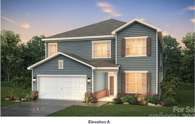 7024 Stella Pl, Stanley, NC 28164 - traditional-style home with driveway, a shingled roof, and an attached garage