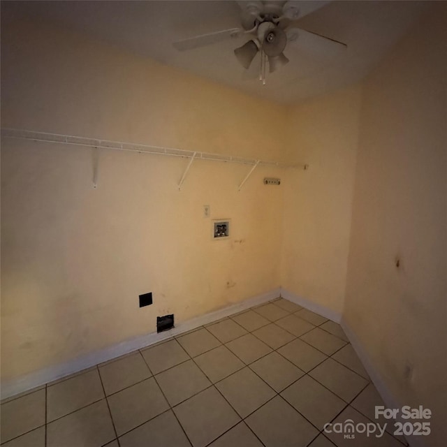 3012 Longspur Dr, Matthews, NC 28105 - laundry area with light tile patterned flooring, a ceiling fan, and washer hookup