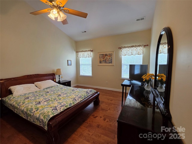 6017 Lowergate Dr, Waxhaw, NC 28173 - bedroom with wood finished floors, baseboards, a ceiling fan, and vaulted ceiling