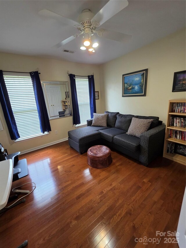 6017 Lowergate Dr, Waxhaw, NC 28173 - living room with wood finished floors and ceiling fan