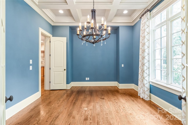 18843 Flat Shoals Dr, Cornelius, NC 28031 - empty room with a chandelier, baseboards, healthy amount of natural light, crown molding, and beam ceiling