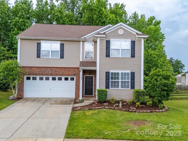 2306 Nettleton Ct, Matthews, NC 28105 - traditional-style home with concrete driveway, an attached garage, and brick siding