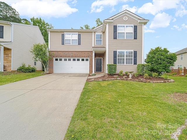 2306 Nettleton Ct, Matthews, NC 28105 - view of front of house featuring brick siding, an attached garage, driveway, and a front lawn