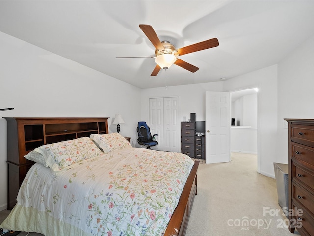2306 Nettleton Ct, Matthews, NC 28105 - bedroom with light colored carpet, a closet, a ceiling fan, and baseboards