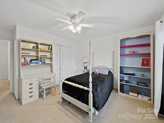 2306 Nettleton Ct, Matthews, NC 28105 - bedroom featuring light carpet, a closet, a ceiling fan, and baseboards