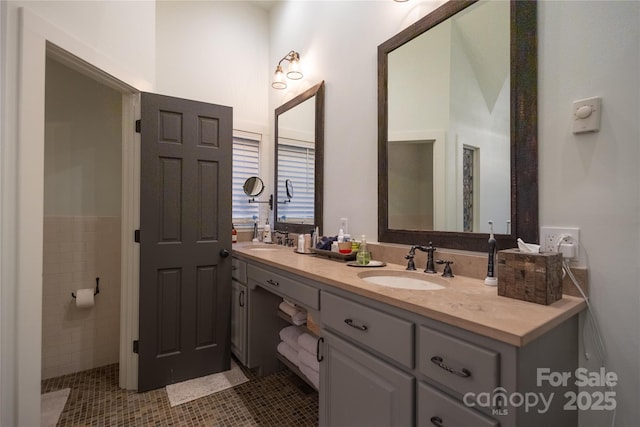 973 Sitting Rock Trl, Cullowhee, NC 28723 - bathroom with tile patterned floors and double vanity
