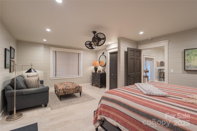 973 Sitting Rock Trl, Cullowhee, NC 28723 - bedroom featuring wooden walls, recessed lighting, and a closet