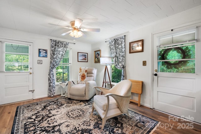 715 Broadway St NW, Lenoir, NC 28645 - living area with plenty of natural light, ceiling fan, and wood finished floors