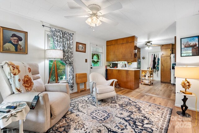 715 Broadway St NW, Lenoir, NC 28645 - living room with a ceiling fan and light wood-style floors