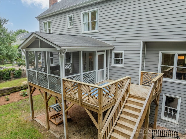 2907 Notchview Ct, Charlotte, NC 28210 - wooden deck with a sunroom and stairs
