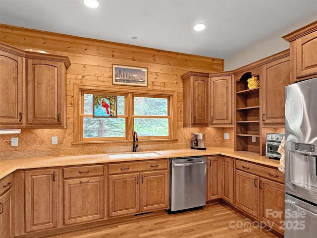 421 Ramp Patch Ln, Waynesville, NC 28786 - kitchen featuring stainless steel appliances, a sink, open shelves, tasteful backsplash, and recessed lighting