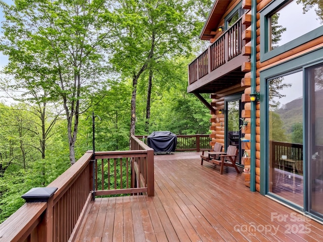 421 Ramp Patch Ln, Waynesville, NC 28786 - wooden terrace with area for grilling