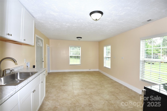 175 Leonard Rd, Salisbury, NC 28146 - kitchen featuring a sink, white cabinetry, light countertops, a textured ceiling, and baseboards