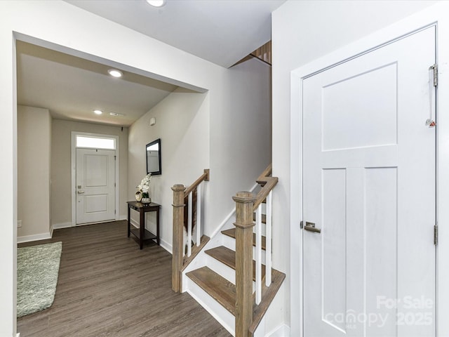 3023 Ballester Rd, Fort Mill, SC 29707 - foyer featuring wood finished floors, recessed lighting, baseboards, and stairway
