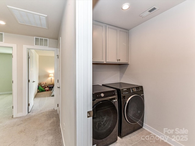 3023 Ballester Rd, Fort Mill, SC 29707 - laundry area featuring separate washer and dryer, cabinet space, light colored carpet, baseboards, and recessed lighting