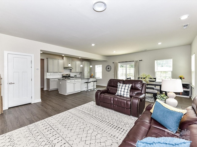 3023 Ballester Rd, Fort Mill, SC 29707 - living room with dark wood-type flooring, baseboards, and recessed lighting