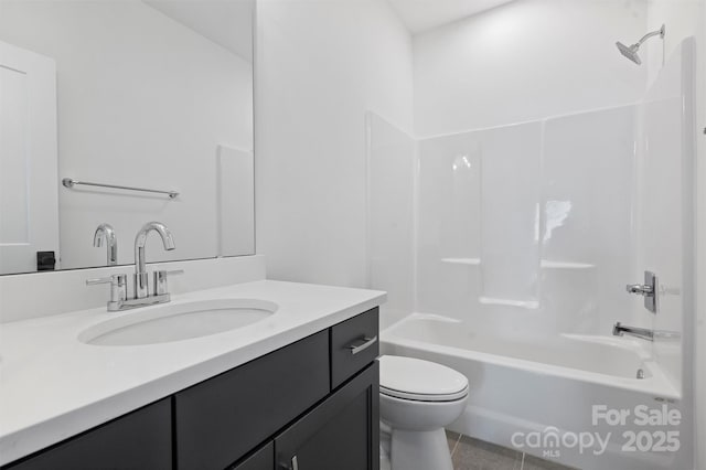 13618 Tranquil Day Dr, Matthews, NC 28105 - bathroom with toilet, vanity,  shower combination, and tile patterned floors