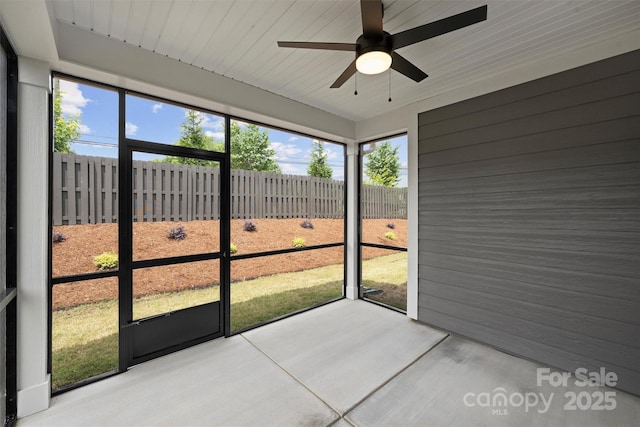 13618 Tranquil Day Dr, Matthews, NC 28105 - unfurnished sunroom with ceiling fan and plenty of natural light