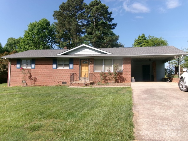 2583 Robinson Rd, Newton, NC 28658 - single story home featuring concrete driveway, an attached carport, brick siding, a front lawn, and roof with shingles
