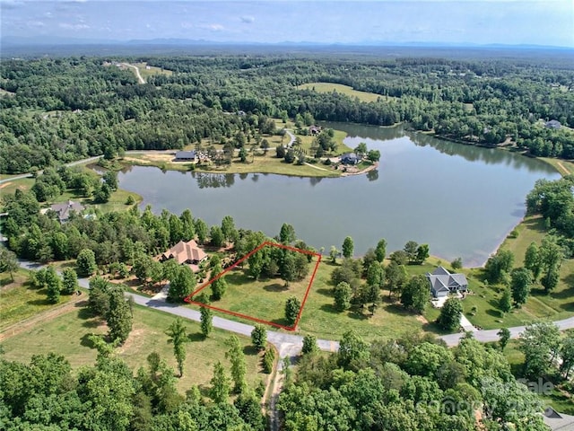 000 Mapleton Ln Unit 6, Columbus, NC 28722 - aerial view of property's location with a heavily wooded area, property parcel outlined, and a large body of water