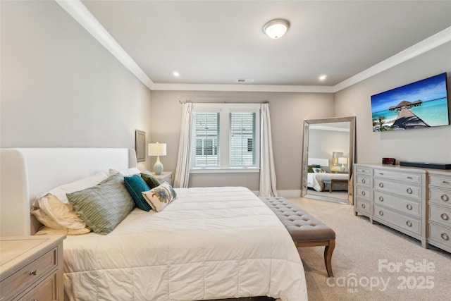 7908 Rea View Ct, Charlotte, NC 28226 - bedroom with ornamental molding, light carpet, and recessed lighting