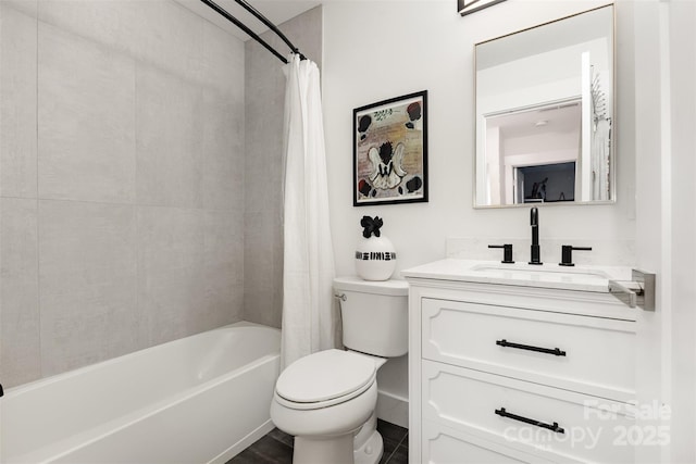 6824 Cortez Trl, Charlotte, NC 28227 - bathroom featuring toilet, shower / bath combination with curtain, and vanity