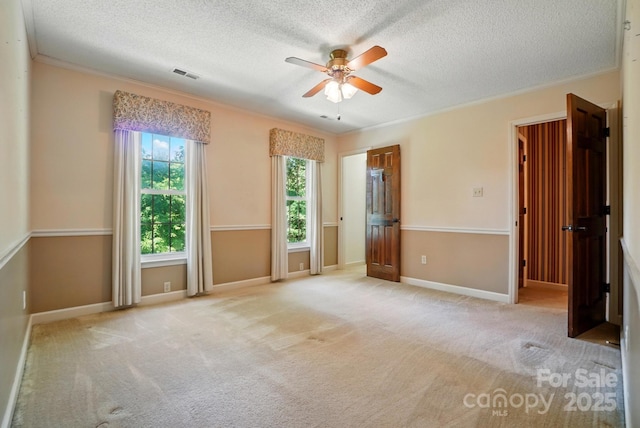 1295 Patterson St, China Grove, NC 28023 - unfurnished bedroom featuring multiple windows, a textured ceiling, ornamental molding, baseboards, and carpet