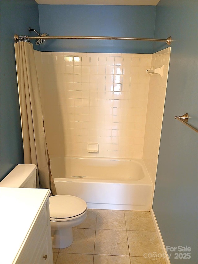 12304 Sandringham Pl, Charlotte, NC 28262 - bathroom with toilet, shower / bathtub combination with curtain, vanity, and tile patterned flooring