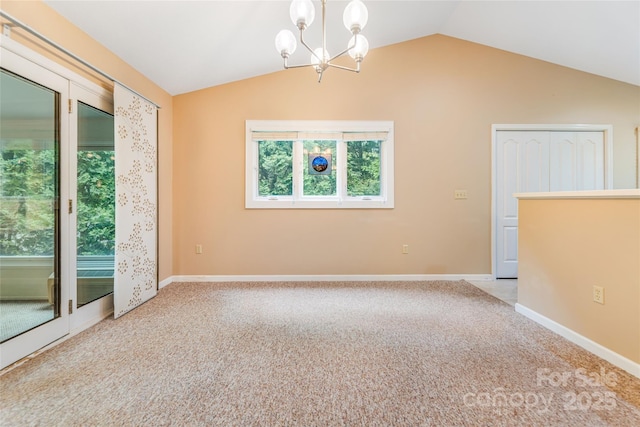 30 Robin Ln, Asheville, NC 28806 - unfurnished room featuring carpet, lofted ceiling, a chandelier, and baseboards