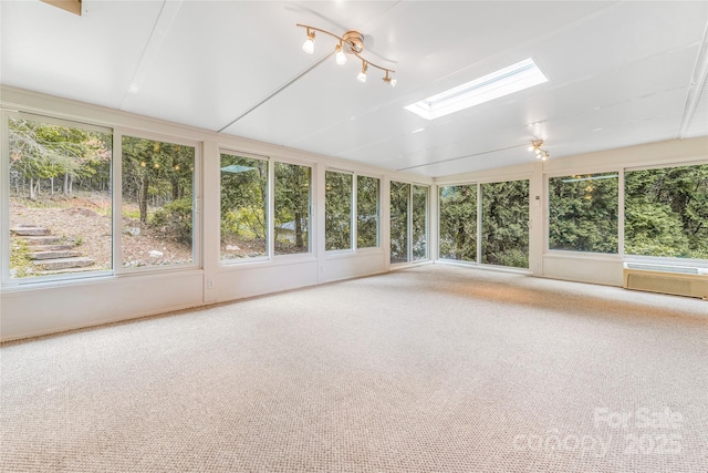 30 Robin Ln, Asheville, NC 28806 - unfurnished sunroom featuring a skylight, carpet flooring, and a wall unit AC