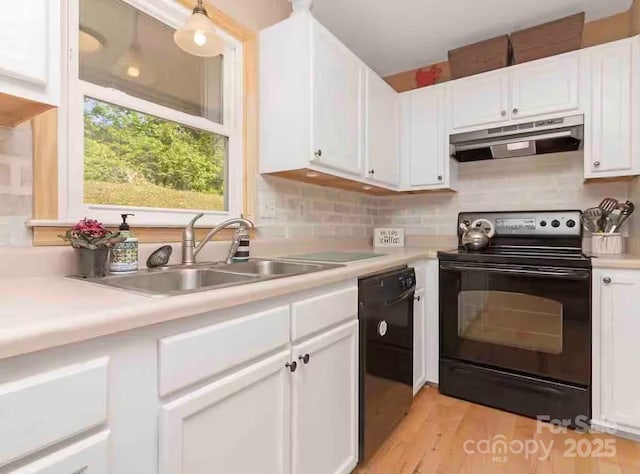 150 Deerwoode Ln, Brevard, NC 28712 - kitchen featuring black appliances, under cabinet range hood, a sink, light countertops, and white cabinets