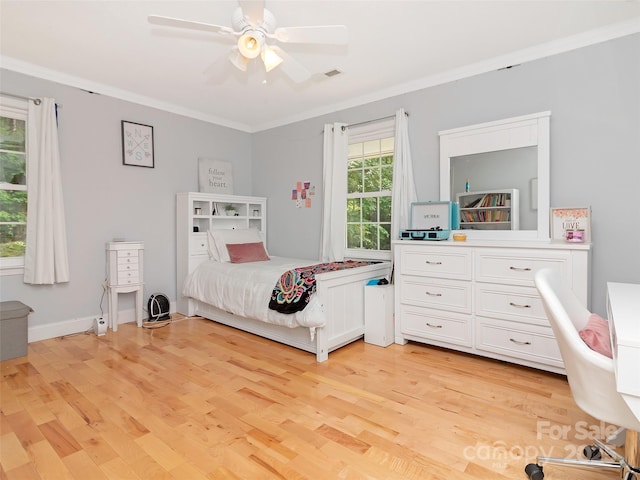 150 Deerwoode Ln, Brevard, NC 28712 - bedroom with ornamental molding, light wood-type flooring, and ceiling fan