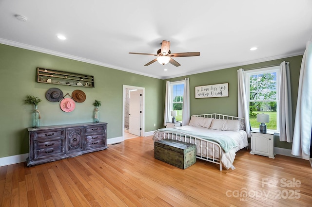 3707 Seagrave Farm Rd, Concord, NC 28025 - bedroom with hardwood / wood-style floors, ornamental molding, baseboards, multiple windows, and recessed lighting