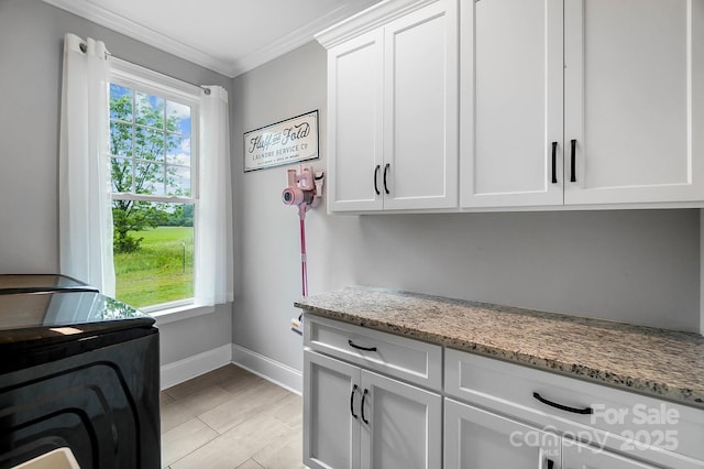 3707 Seagrave Farm Rd, Concord, NC 28025 - washroom featuring cabinet space, healthy amount of natural light, baseboards, crown molding, and separate washer and dryer
