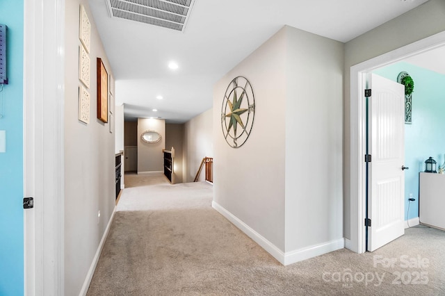 3707 Seagrave Farm Rd, Concord, NC 28025 - hall with an upstairs landing, carpet flooring, baseboards, and recessed lighting