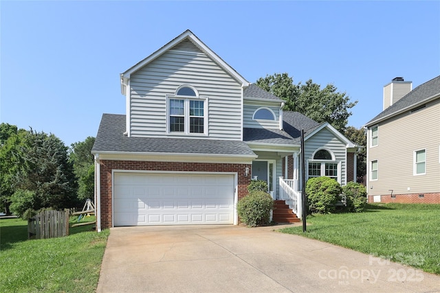 9315 Pebble Creek Way, Charlotte, NC 28269 - traditional home with concrete driveway, brick siding, a garage, and roof with shingles