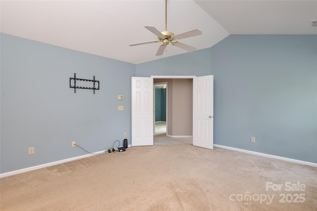 9315 Pebble Creek Way, Charlotte, NC 28269 - unfurnished bedroom with carpet, vaulted ceiling, baseboards, and a ceiling fan