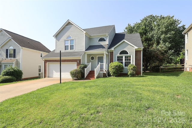 9315 Pebble Creek Way, Charlotte, NC 28269 - traditional-style home with a garage, brick siding, concrete driveway, a front lawn, and a shingled roof