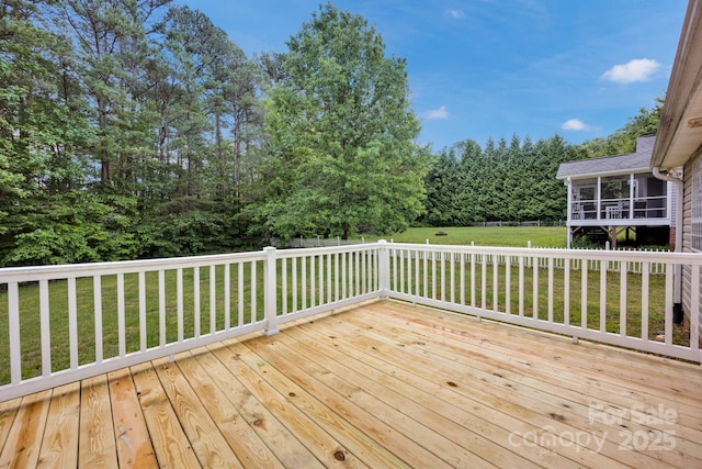 5678 Cedar Run Dr, Denver, NC 28037 - wooden terrace featuring a lawn and a sunroom