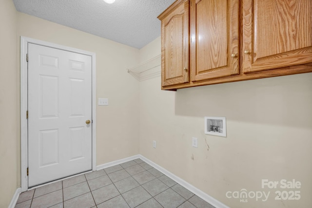 5678 Cedar Run Dr, Denver, NC 28037 - laundry room with cabinet space, washer hookup, light tile patterned flooring, baseboards, and a textured ceiling