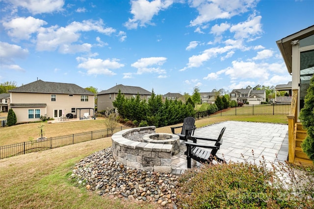 2014 Drawbridge Dr, Fort Mill, SC 29707 - view of yard with an outdoor fire pit, a patio, and a residential view