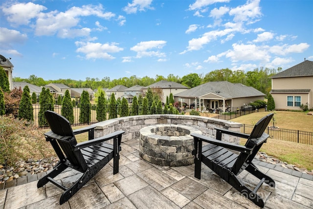 2014 Drawbridge Dr, Fort Mill, SC 29707 - view of patio / terrace featuring a fire pit and a residential view