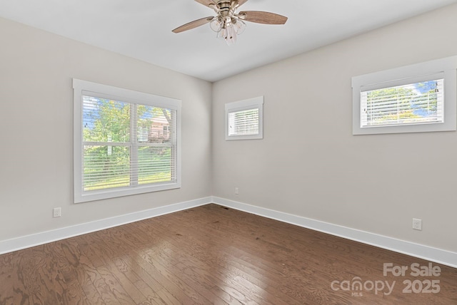 7 Lola Lilly Pl, Asheville, NC 28803 - unfurnished room with plenty of natural light, baseboards, a ceiling fan, and dark wood-type flooring