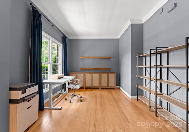 328 Whippoorwill Rd, Mooresville, NC 28117 - home office with ornamental molding, wood finished floors, and baseboards
